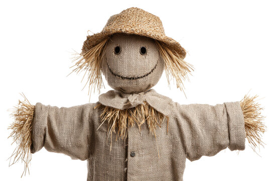 Smiling Straw Scarecrow Mannequin on Transparent Background