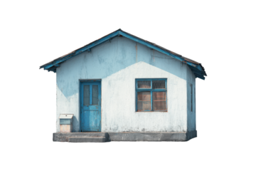 Weathered Blue Cottage Isolated on Transparent Background