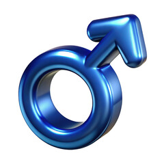 Shiny blue metallic male gender symbol isolated representing masculinity and identity transparent background