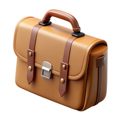 Classic tan leather briefcase with metal buckle and straps ready for business travel transparent background