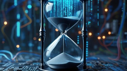 Hourglass with digital code, technology