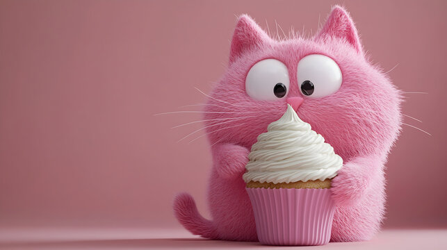 little pink cat on pink background