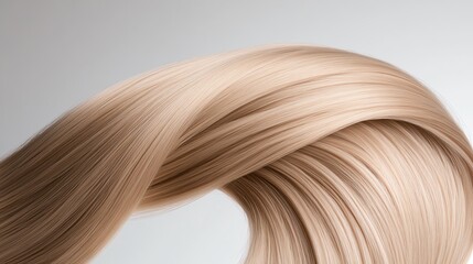 Fototapeta premium Realistic clipins, ash blonde with subtle highlights, laid in a spiral design on a reflective white surface