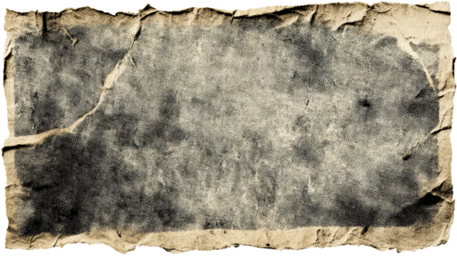 Torn grunge paper with a textured surface and a sepia tone effect, cut out transparent