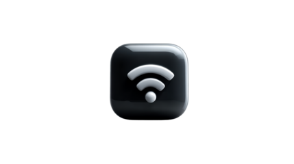 Glossy Black Icon Symbolizing Wireless Connectivity and Network Signal, cut out transparent