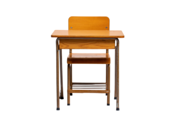 Classic Wooden Student Desk and Chair on Transparent Background