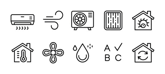 Air conditioning and heating system icons representing hvac and home temperature control systems vector