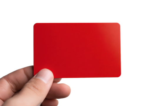 Hand Holding Blank Red Card on Transparent Background