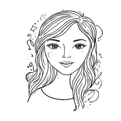 Beautiful Woman Doodle Black and White Illustration Fashion Girl Portrait Line Art Sketch Vector