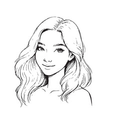 Beautiful Woman Doodle Black and White Illustration Fashion Girl Portrait Line Art Sketch Vector