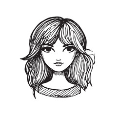 Beautiful Woman Doodle Black and White Illustration Fashion Girl Portrait Line Art Sketch Vector