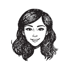 Beautiful Woman Doodle Black and White Illustration Fashion Girl Portrait Line Art Sketch Vector