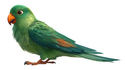 A vivid illustration of a charming green parrot. The parrot features green plumage with an orange beak