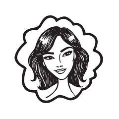 Beautiful Woman Doodle Black and White Illustration Fashion Girl Portrait Line Art Sketch Vector