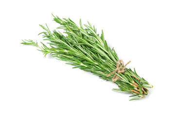 Bunch of fresh rosemary isolated on white background, closeup