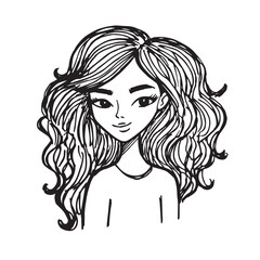 Beautiful Woman Doodle Black and White Illustration Fashion Girl Portrait Line Art Sketch Vector