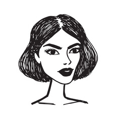 Beautiful Woman Doodle Black and White Illustration Fashion Girl Portrait Line Art Sketch Vector