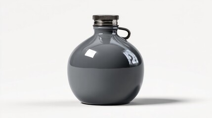 A sleek, modern gray jug with a metal lid and a handle. The jug is minimalist, and the scene exudes a sense of simple elegance.