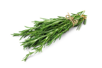Bunch of fresh rosemary isolated on white background, closeup