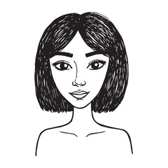 Beautiful Woman Doodle Black and White Illustration Fashion Girl Portrait Line Art Sketch Vector