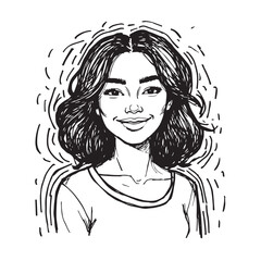 Beautiful Woman Doodle Black and White Illustration Fashion Girl Portrait Line Art Sketch Vector