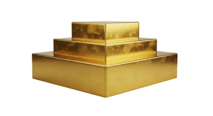 Golden podium with three steps isolated on transparent background