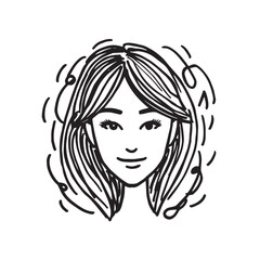 Beautiful Woman Doodle Black and White Illustration Fashion Girl Portrait Line Art Sketch Vector