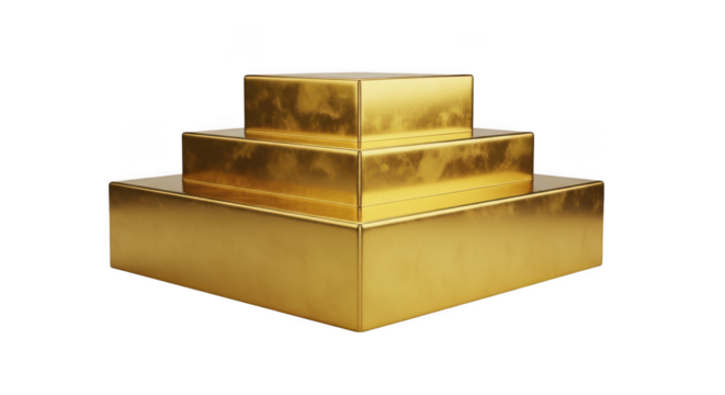 Golden podium with three steps isolated on transparent background