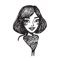 Beautiful Woman Doodle Black and White Illustration Fashion Girl Portrait Line Art Sketch Vector