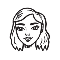 Beautiful Woman Doodle Black and White Illustration Fashion Girl Portrait Line Art Sketch Vector
