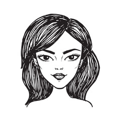Beautiful Woman Doodle Black and White Illustration Fashion Girl Portrait Line Art Sketch Vector