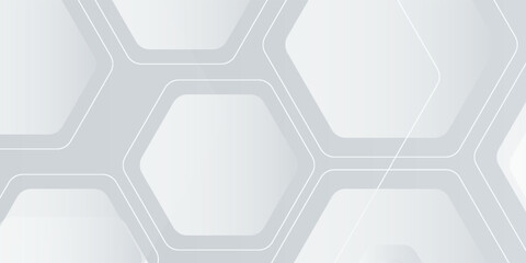 Grey abstract hexagon shapes white white line background. Simple modern concept. Vector illustration.