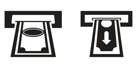 Cash deposit transaction and withdrawal silhouette vector collection illustration