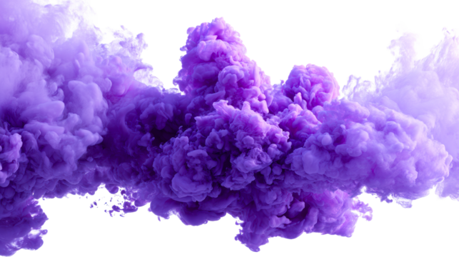Vivid purple ink clouds swirl and diffuse in clear water against a white background, cut out transparent - Powered by Adobe