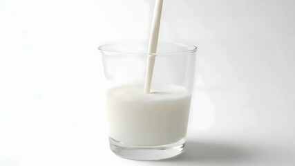 Fresh stream of white milk being poured into a clear drinking glass, a healthy dairy beverage for breakfast isolated on a white background - Powered by Adobe