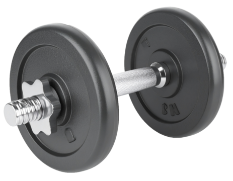 Black Dumbbell with Metal Handle Isolated on Transparent Background
