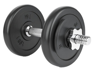 Black Dumbbell with Metal Handle Isolated on Transparent Background