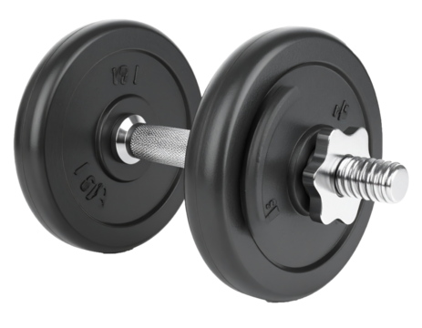 Black Dumbbell with Metal Handle Isolated on Transparent Background