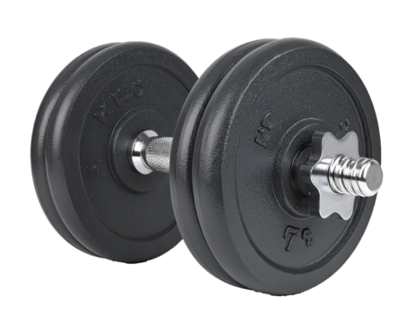 Black Dumbbell with Metal Handle Isolated on Transparent Background