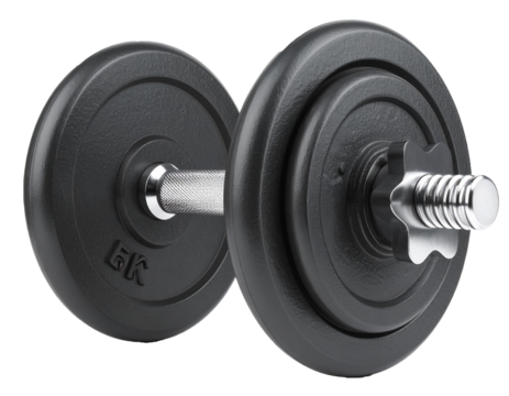 Black Dumbbell with Metal Handle Isolated on Transparent Background