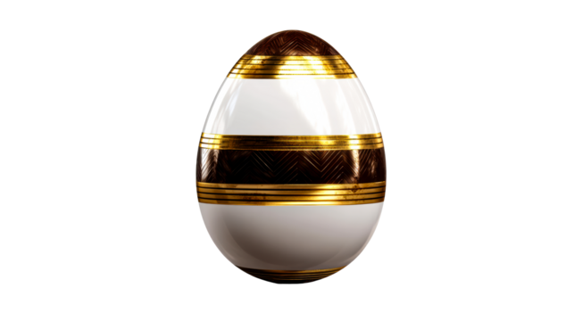 Ornate Egg with Decorative Gold Bands and Chevron Texture, cut out transparent