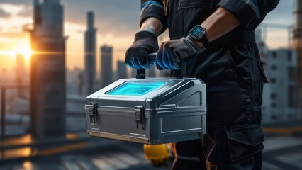 Industrial worker carrying a case