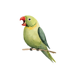 Obraz premium Vibrant Green Parrot Perched on Branch Open Beak