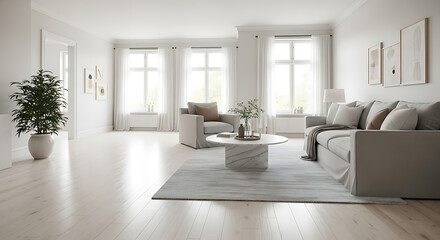 Fototapeta premium Modern Minimalist Living Room Interior Design 1.
