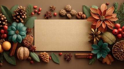 Festive Floral Card: A meticulously crafted arrangement of vibrant, colorful flowers and natural elements, forming a delightful border around a blank space for personalized greetings. Generative Ai