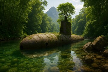 Submarine in jungle 