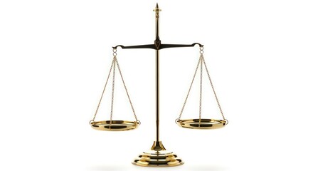 Golden Scales of Justice on White Background, Law and Legal System Concept