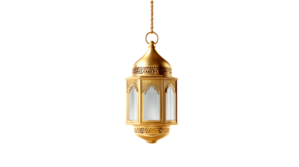 Ornate Golden Hanging Lantern with Intricate Cutwork Details, cut out transparent