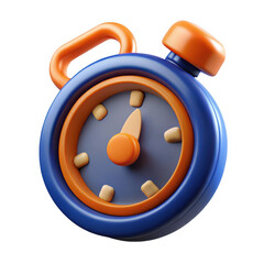 Retro blue and orange alarm clock with realistic 3d rendering and dynamic lighting effect transparent background