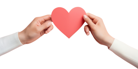PNG Man and woman hand holding red heart paper together togetherness romance passion.